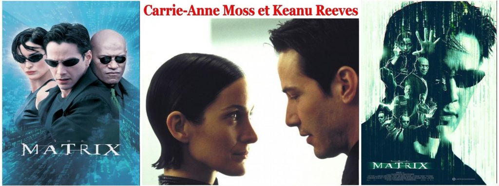 Carrie Anne Moss et Keanu Reeves dans Matrix de Lana Wachowski et Lilly Wachowski en 1999 Couple Myth
